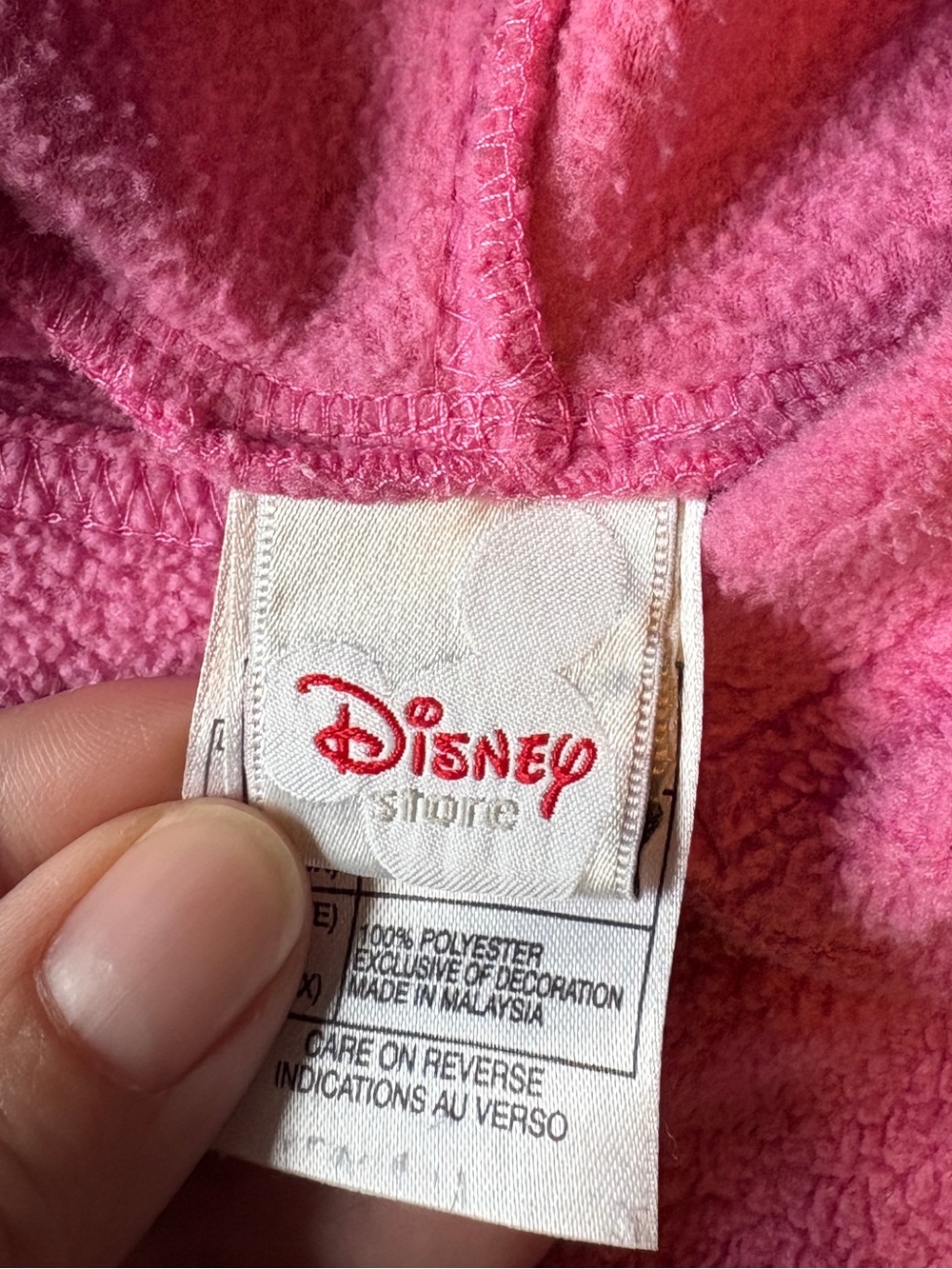 Vintage Disney Store Minnie Mouse Embroidered Fleece Hoodie, Pink. Size 6/6x - Picture 3 of 4